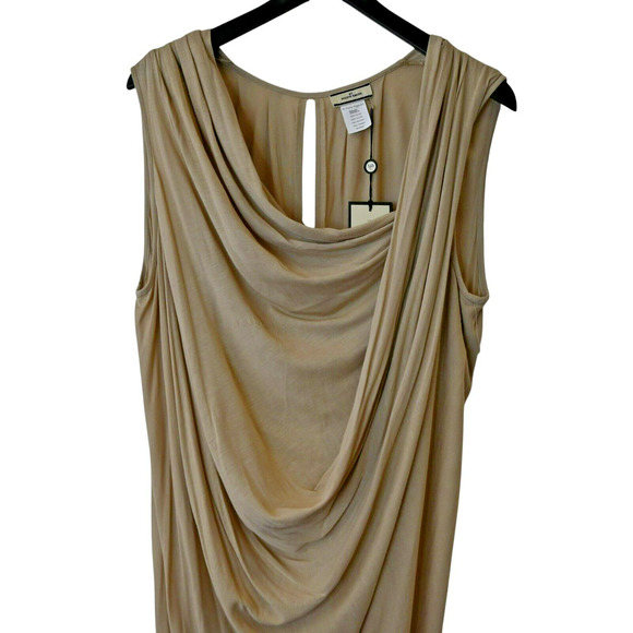 Malene Birger Midi Dress Size Small Tan Ruched Loose Sleeveless Back Cutout - Picture 2 of 7